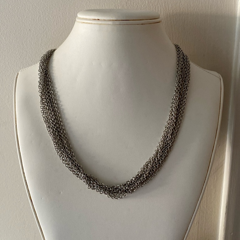 Chico’s Silvertone multi 10 Strand 18” Choker Statement Necklace